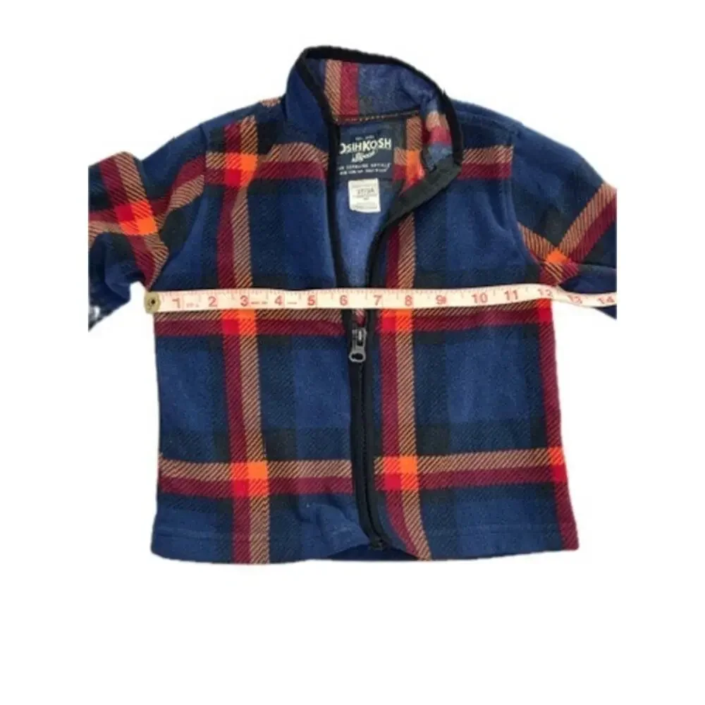 OshKosh B’gosh Toddler 2T Plaid Fleece Jacket Blue Red Full Zip Unisex Kids